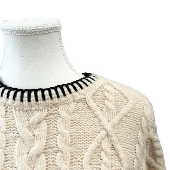 MNG Mango Cable Knit Pullover with Contrasting Trim Wmns Size Medium Wool Blend - Picture 16 of 16